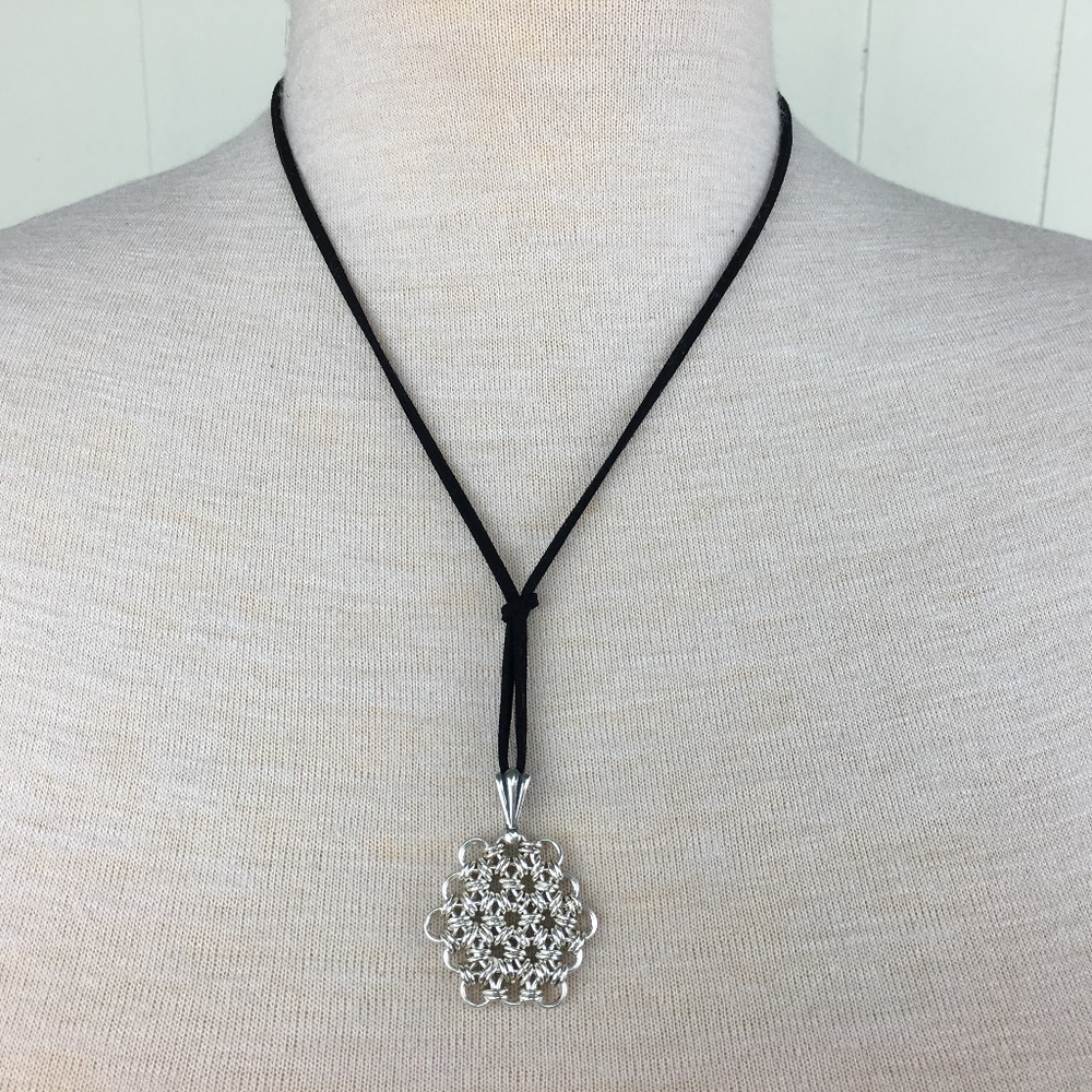Sterling Silver Chain Maille Flower Necklace - Picture 2 of 7
